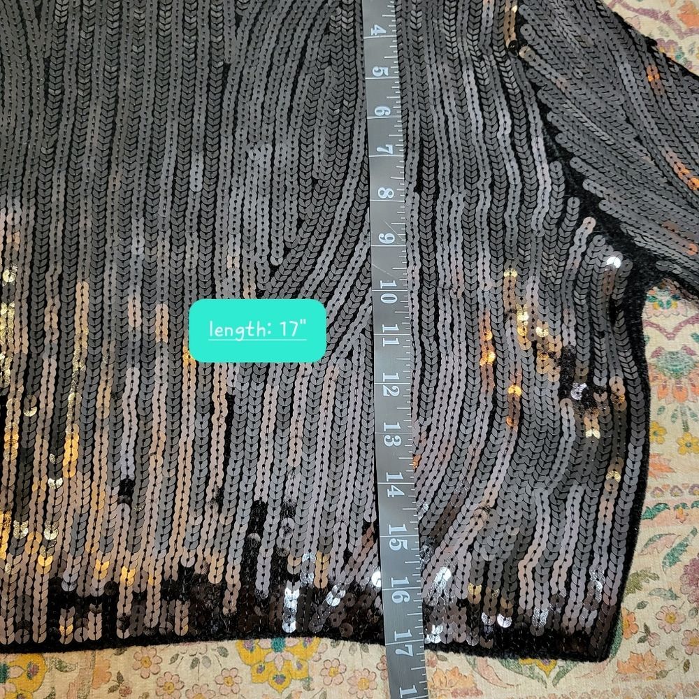 ZARA NWOT Sequins Black Top | Size M | Cropped | Plush Knit Back | Long Sleeve - Picture 8 of 11